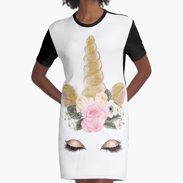 Beautiful Handpainted Magical Unicorn Face Graphic T-Shirt Dress