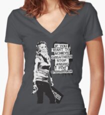 Banksy quote graffiti If You Want to Achieve Greatness stop asking for permission black and white with Banksy tag signature Women's Fitted V-Neck T-Shirt
