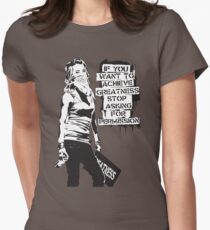 Banksy quote graffiti If You Want to Achieve Greatness stop asking for permission black and white with Banksy tag signature Women's Fitted T-Shirt