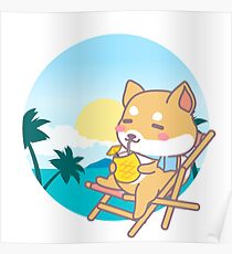Cute Shiba Inu Beach Poster