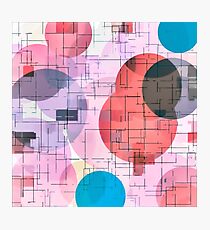 geometric square and circle pattern abstract in red pink blue Photographic Print