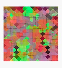 geometric square pixel pattern abstract in green orange red Photographic Print
