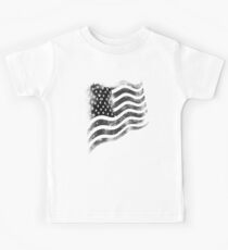 Vintage Print American Flag Black White Kids Tee