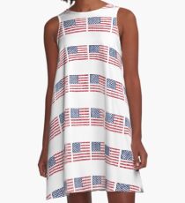 USA Flag 4th July Red White Blue Stars Stripes A-Line Dress
