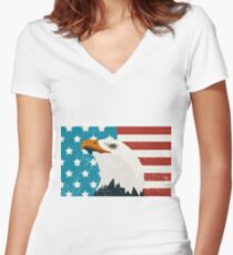 American Eagle & Flag Women's Fitted V-Neck T-Shirt