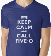 Keep Calm and Call Five-O (White) Men's V-Neck T-Shirt