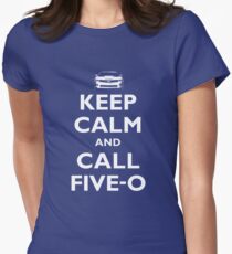 Keep Calm and Call Five-O (White) Women's Fitted T-Shirt