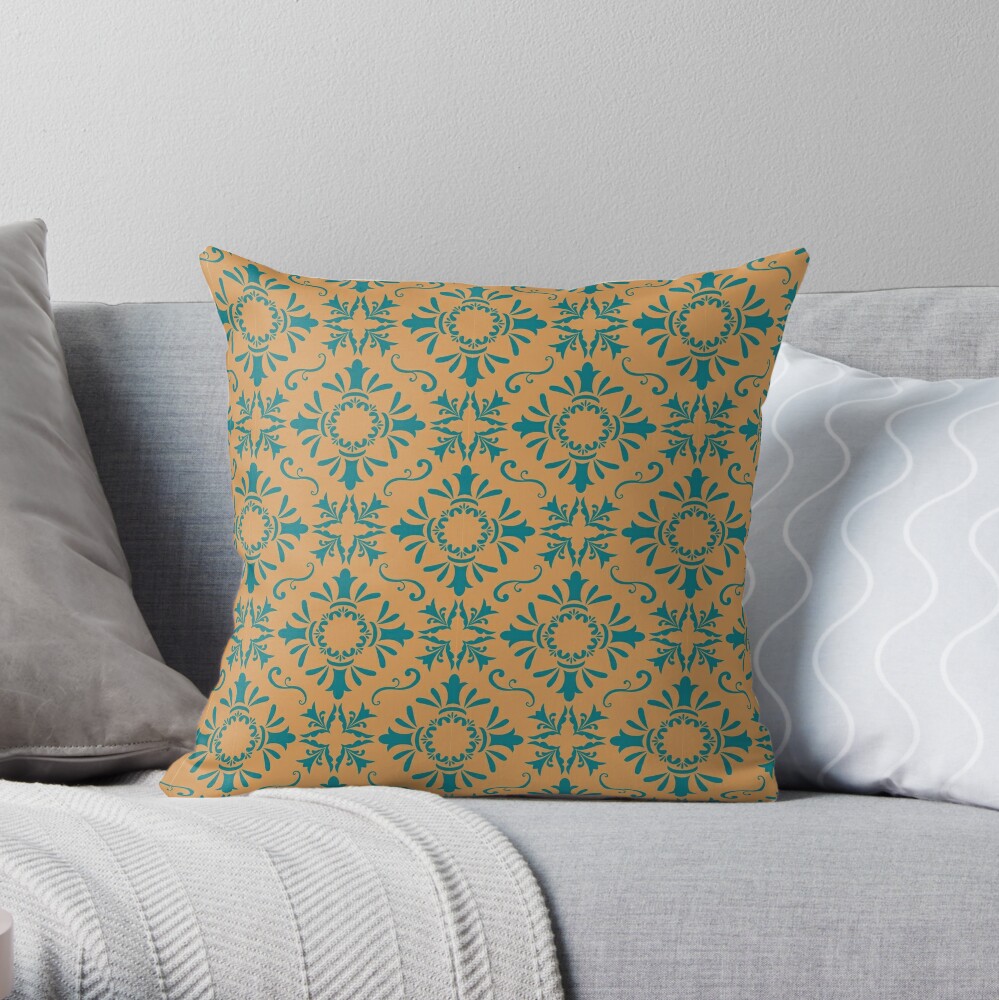 Honeycomb Orange Teal Decorative Pattern Throw Pillow By