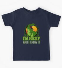 Dinosaur T-Rex Funny I'm Rexy And I Know It Kids Tee