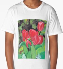 Tulips in the Woods Acrylic Painting Long T-Shirt