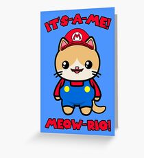 Cute Cat Funny Kawaii Mario Parody Greeting Card