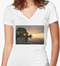Sunrise Sun Star - Fluffy Down and See-through Silk on the Lakeshore Women's Fitted V-Neck T-Shirt