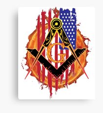 Freemasonry American Flag Fire Compass Masonic Square and Compass Freemason T-Shirt Canvas Print