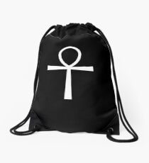 ANKH, KEY, Egypt, Egyptian, Symbol of life, Key of the Nile, White on Black Drawstring Bag