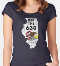 REP THE 630 - POPULAR DISTRESSED DESIGN WITH STATE FLAG AND AREA CODE 630 Women's Fitted Scoop T-Shirt