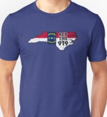 REP THE 919 - POPULAR DISTRESSED DESIGN WITH STATE FLAG AND AREA CODE 919 Unisex T-Shirt