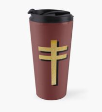 (MAROON BACKGROUND VERSION) Frightened Rabbit Inspired Design - Frightened Rabbit Cross - Cross Travel Mug