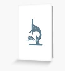 Microscope, electric car. Greeting Card