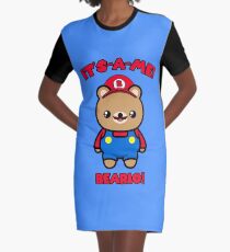 Cute Bear Funny Kawaii Mario Parody Graphic T-Shirt Dress