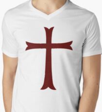 Red Crusader Cross Deus Vult Men's V-Neck T-Shirt