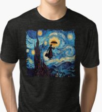 The Flying Lady with an Umbrella Oil Painting Tri-blend T-Shirt