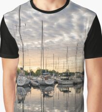 Herringbone Sky Patterns with Yachts and Boats Graphic T-Shirt