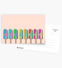 Row of rainbow-colored icecream lollies Postcards