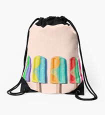 Row of rainbow-colored icecream lollies Drawstring Bag