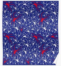 White and red spiders on blue Poster