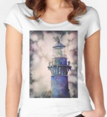 Watercolor painting of Currituck Lighthouse in Outer Banks, NC. Women's Fitted Scoop T-Shirt