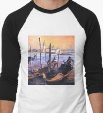 Watercolor painting of Venice at sunset, Italy watercolor painting Venice art, fine art giclee Venice Italy print Men's Baseball ¾ T-Shirt