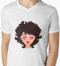 Curly girl with sunglasses Men's V-Neck T-Shirt