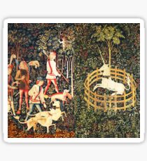 HUNTERS AND UNICORN CAPTURED IN WOOD Green Floral Sticker