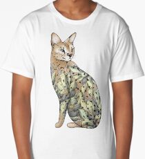Chat serval dans le tatouage de fleur de lotus T-shirt long