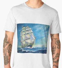 Clipper Ship Ocean Acrylic Painting Men's Premium T-Shirt