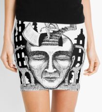 Decision surreal black and white pen ink drawing Mini Skirt