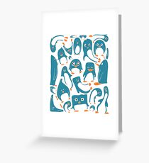 Petrol Colored Penguin Party Greeting Card