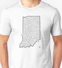 Indiana Map Maze | Hand-Drawn Design | Indianapolis/Fort Wayne/South Bend Unisex T-Shirt