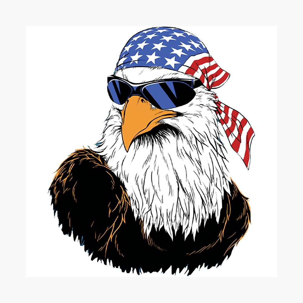"4th of July Patriotic Eagle with Glasses Flag USA Sticker