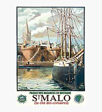 Saint Malo port, vintage french poster Photographic Print