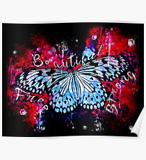 gxp butterfly beautiful strong free splatter watercolor blue red Poster