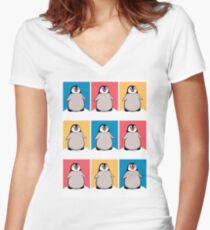 Penguin collage Women's Fitted V-Neck T-Shirt