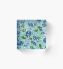Bright Blue with Dark Blue & Green Sea Turtles with Purple Fish Acrylic Block