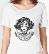 Gothic witch girl head portrait with curly hair and four eyes. Women's Relaxed Fit T-Shirt