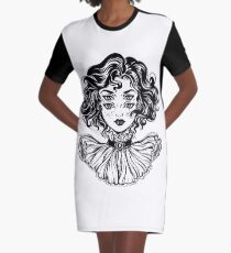 Gothic witch girl head portrait with curly hair and four eyes. Graphic T-Shirt Dress