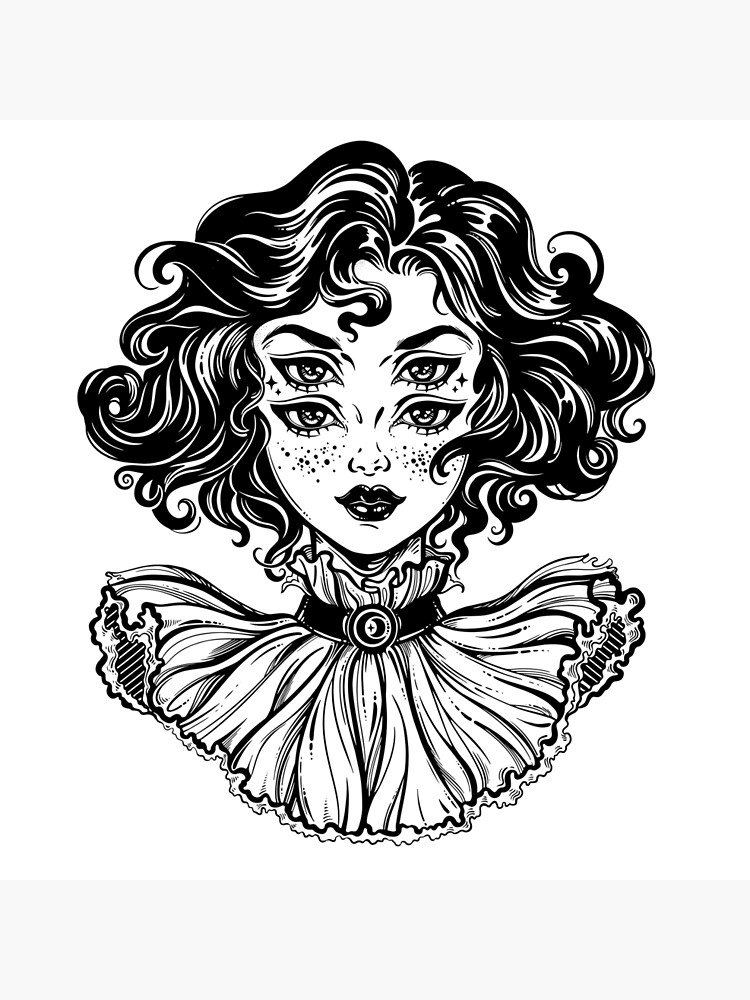 Gothic witch girl head portrait with curly hair and four eyes. by KatjaGerasimova