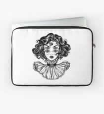 Gothic witch girl head portrait with curly hair and four eyes. Laptop Sleeve