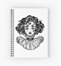 Gothic witch girl head portrait with curly hair and four eyes. Spiral Notebook