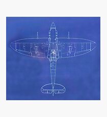 BLUE PRINT, Overhead, Supermarine, Spitfire, Supermarine, Spitfire, Fighter, WWII, 1942, Fighter, WWII, 1942, Photographic Print