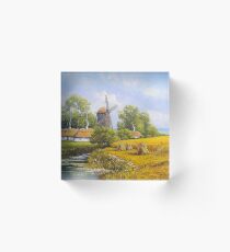 Oil paintings rural landscape. Fine art. Acrylic Block